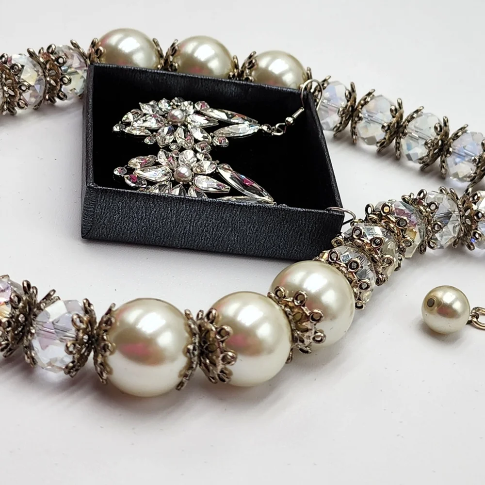 Custom Design Elegant Sparkle Statement Necklace + Earrings, NWOT - Picture 7 of 17